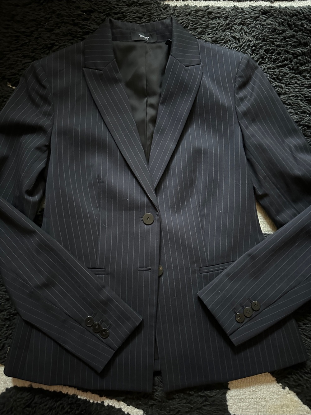 Theory Navy Pinstripe Two-Button Blazer